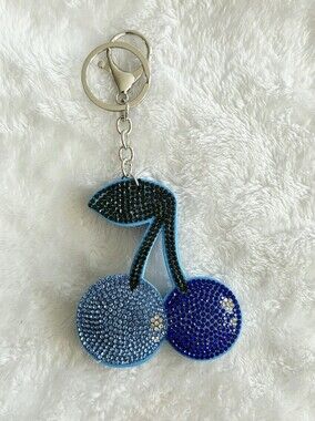 Cherry Blue Rhinestone Keychain Beautiful Bag Charm